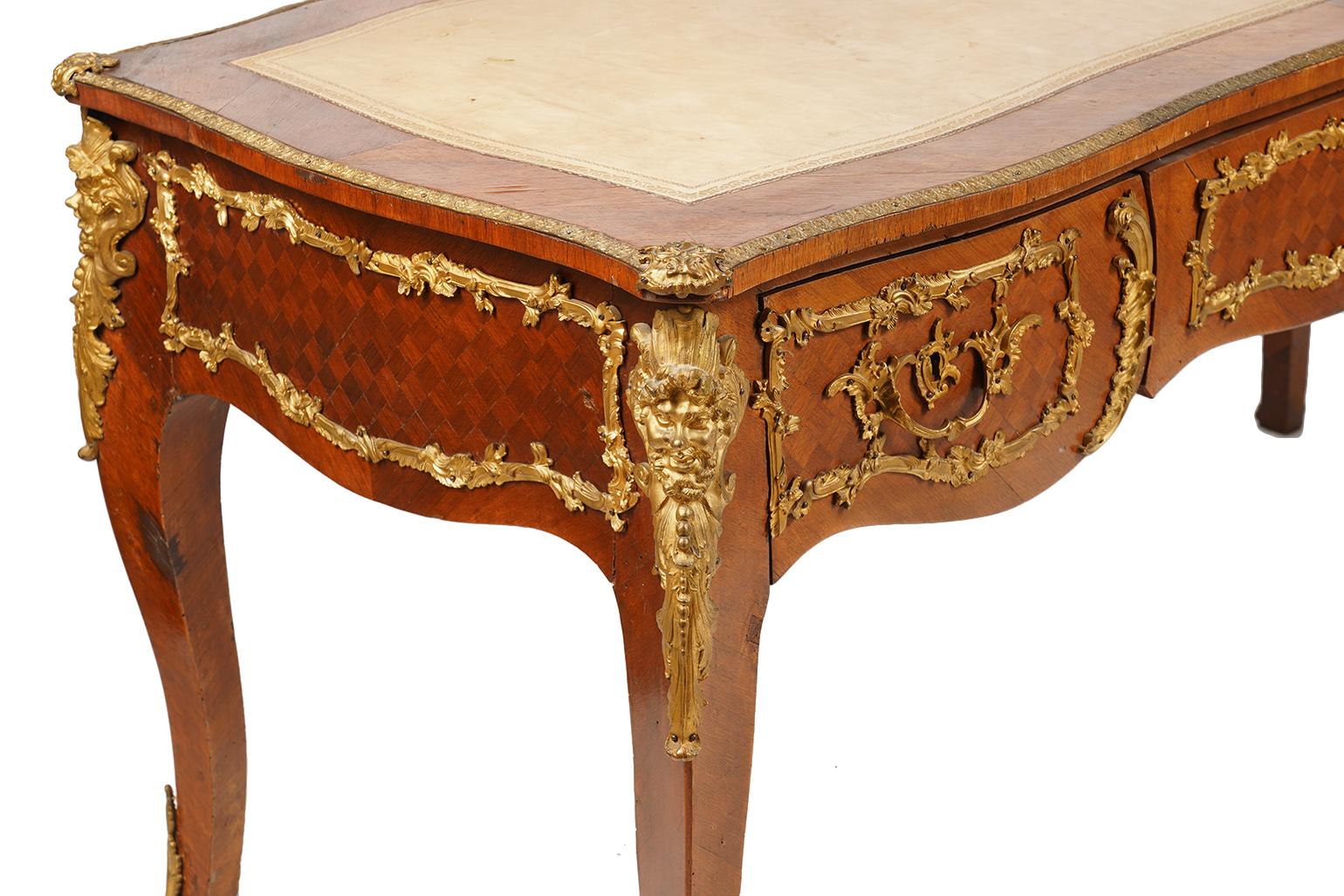 French Louis XVI Style Kingwood 19th Century Bureau Plat Desk with Bronze Mounts 15