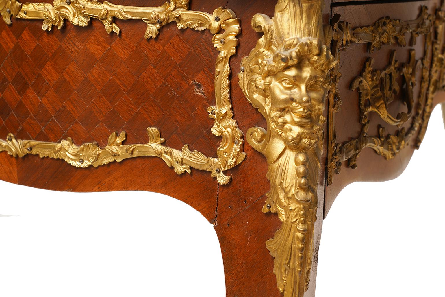 French Louis XVI Style Kingwood 19th Century Bureau Plat Desk with Bronze Mounts 16