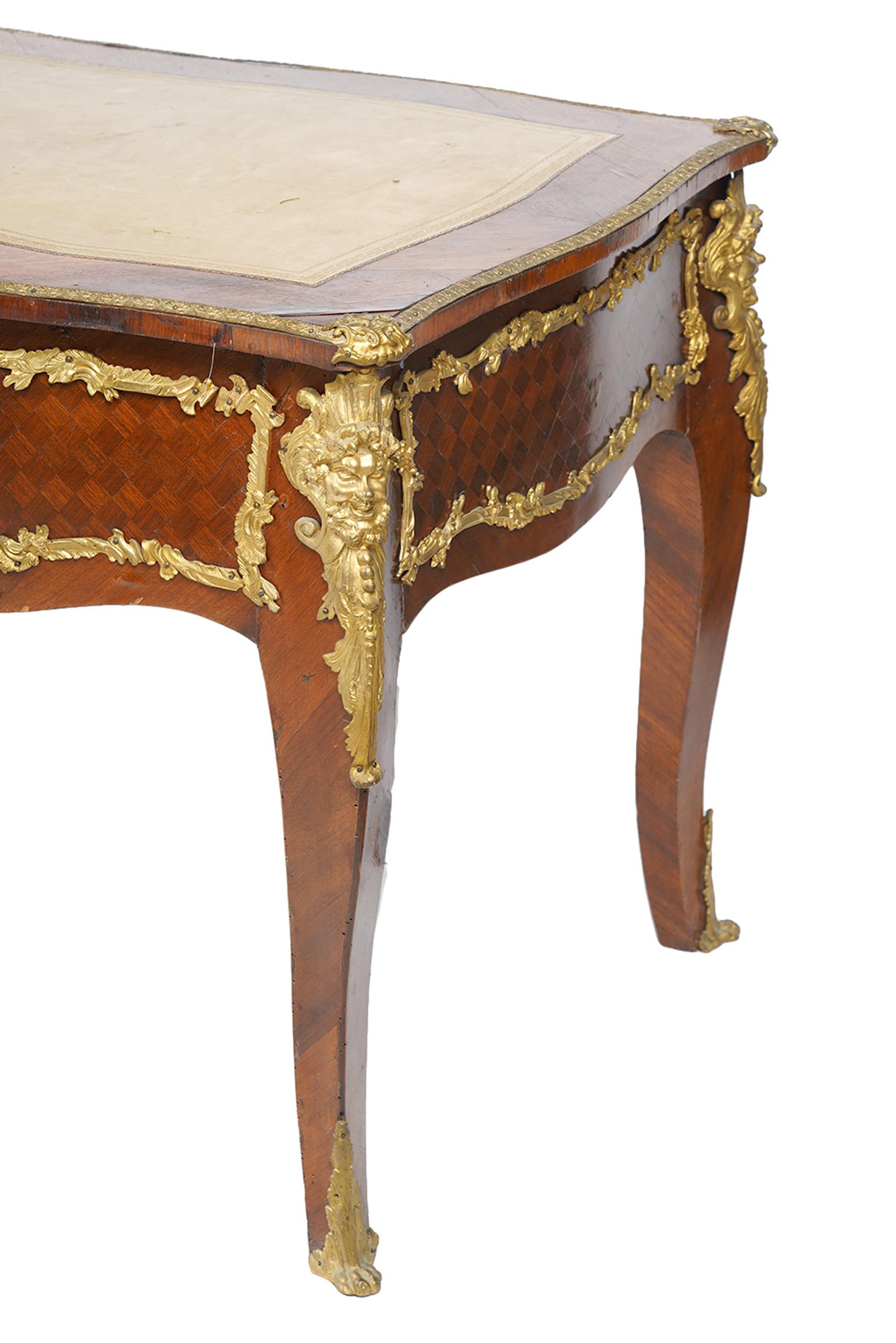French Louis XVI Style Kingwood 19th Century Bureau Plat Desk with Bronze Mounts 2