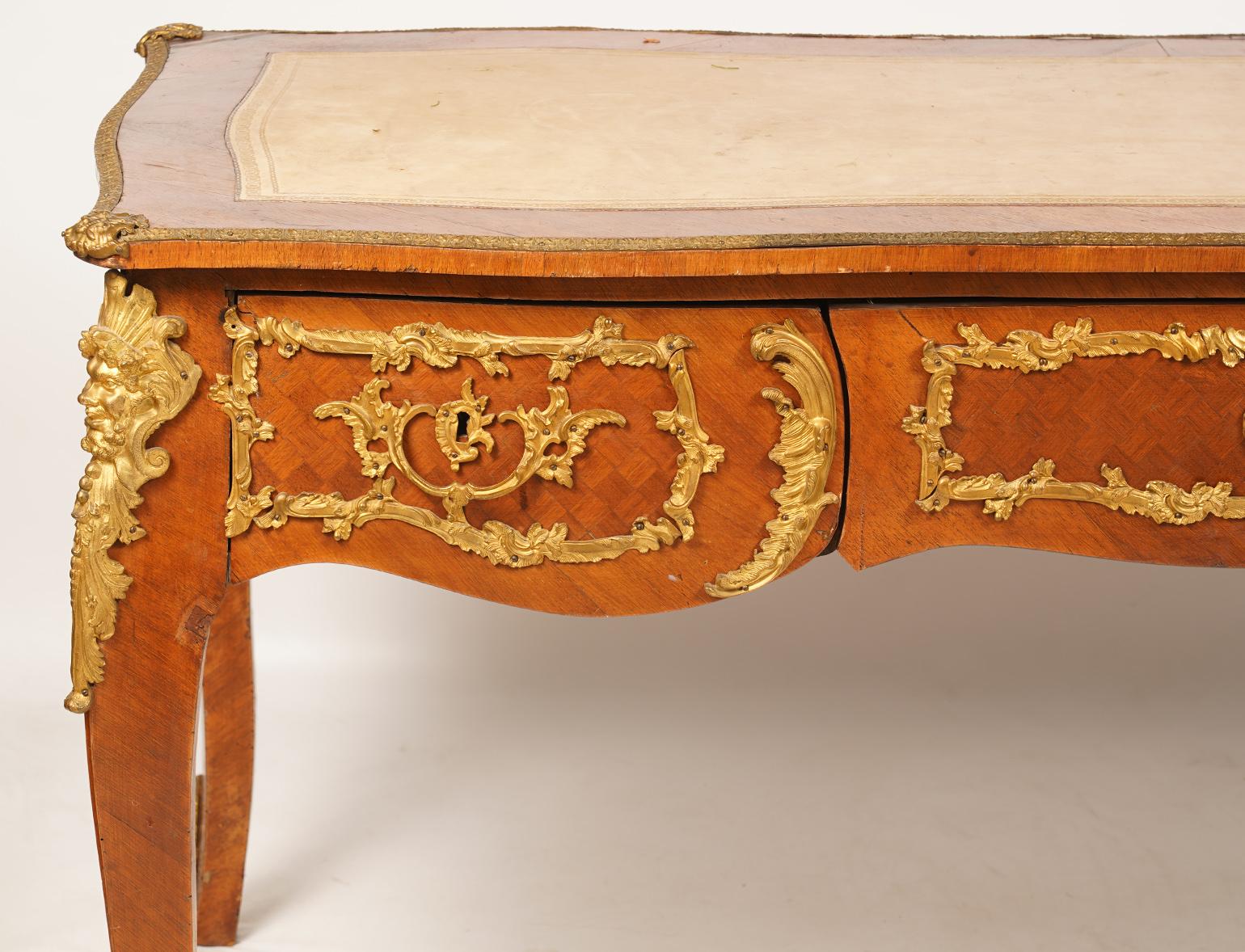 French Louis XVI Style Kingwood 19th Century Bureau Plat Desk with Bronze Mounts 4