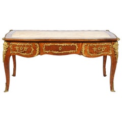 French Louis XVI Style Kingwood 19th Century Bureau Plat Desk with Bronze Mounts