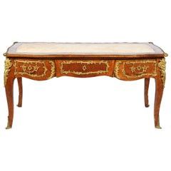 French Louis XVI Style Kingwood 19th Century Bureau Plat Desk with Bronze Mounts