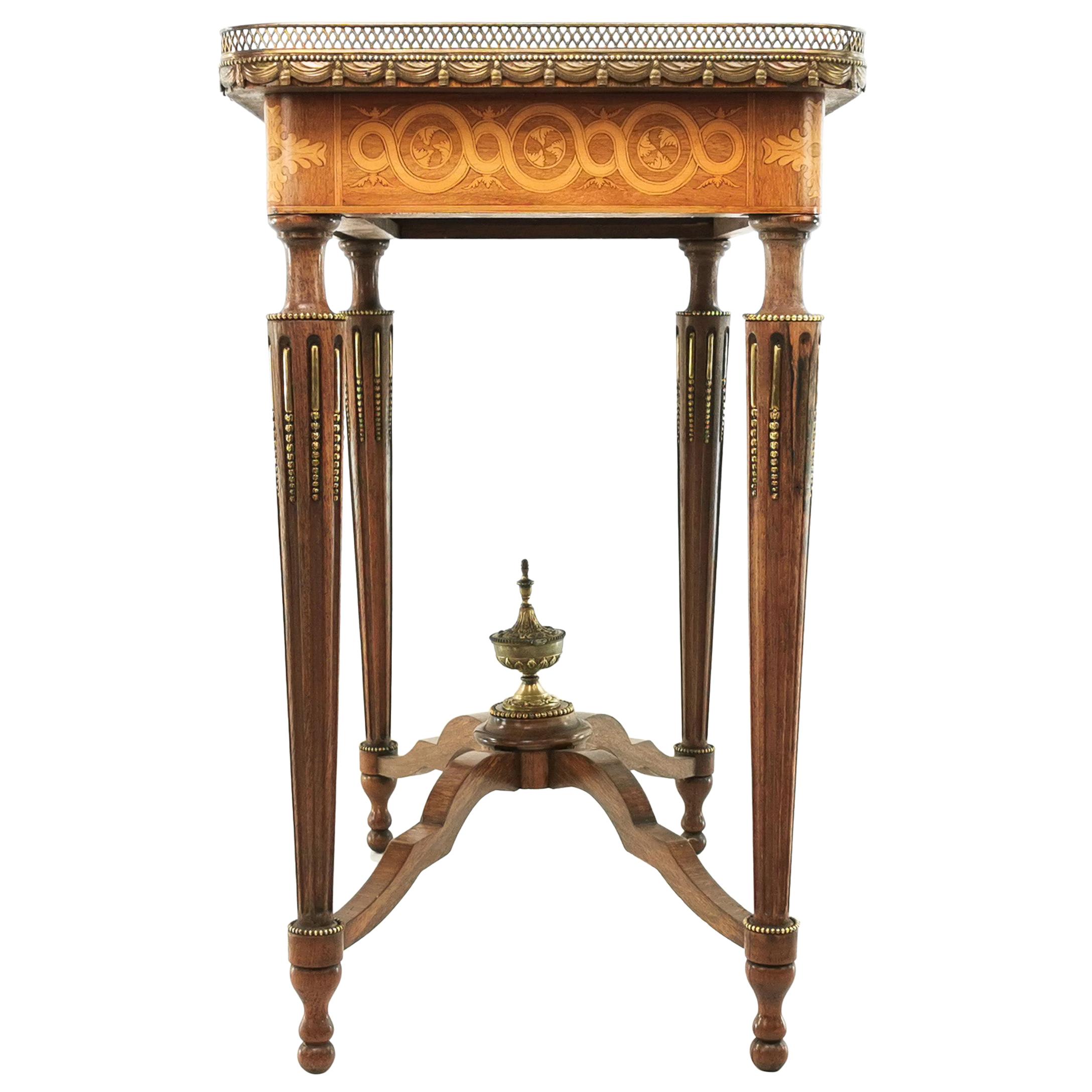French Louis XVI Style Kingwood and Marquetry Inlaid Side Table
