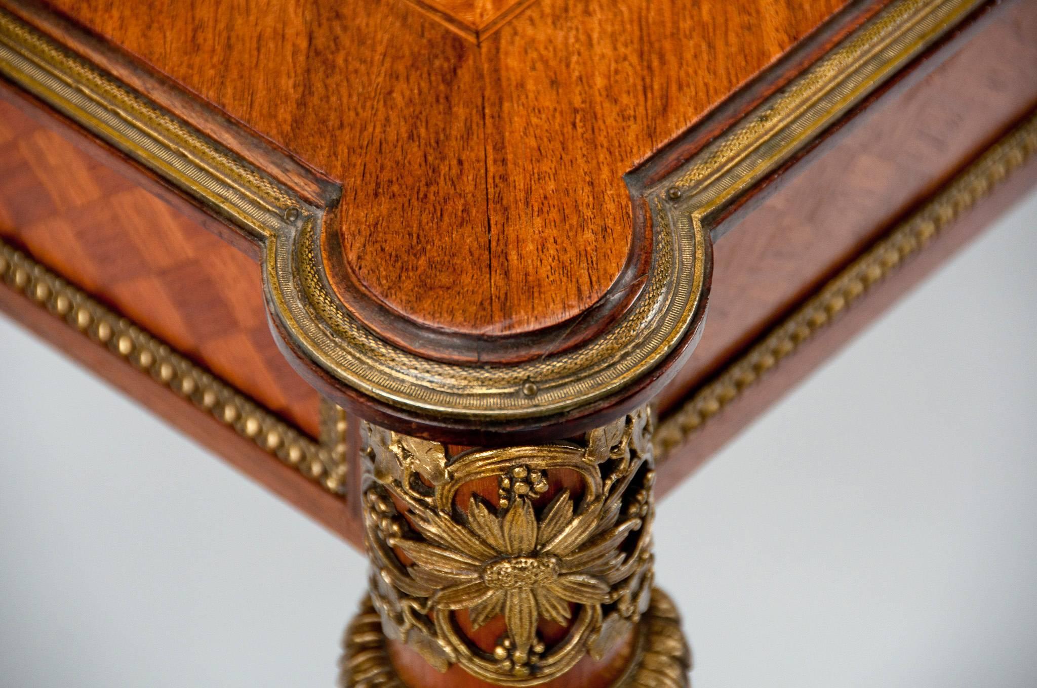 19th Century French Louis XVI Style Kingwood Parquetry & Ormolu Mounted Writing Table