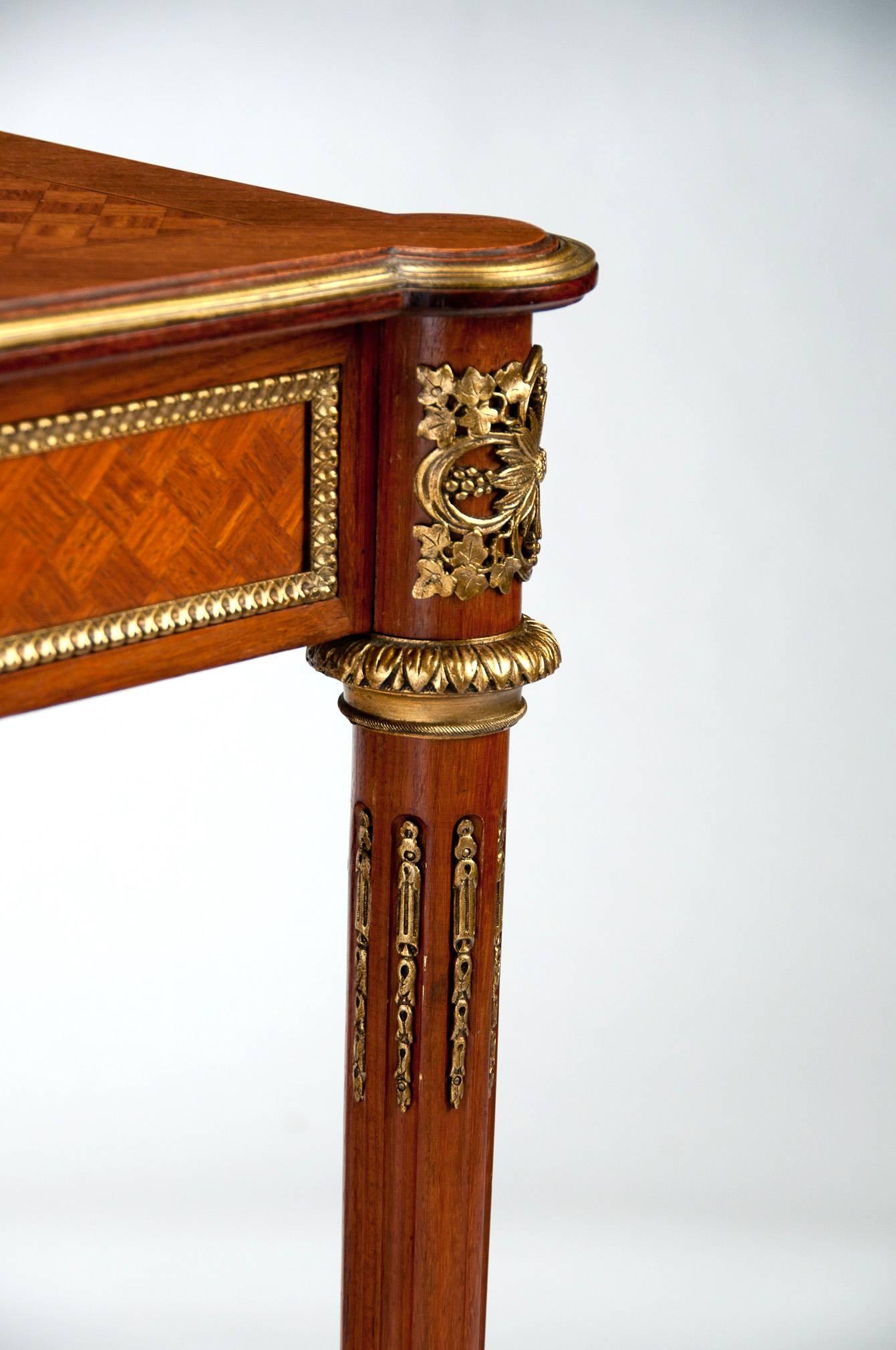French Louis XVI Style Kingwood Parquetry & Ormolu Mounted Writing Table 1