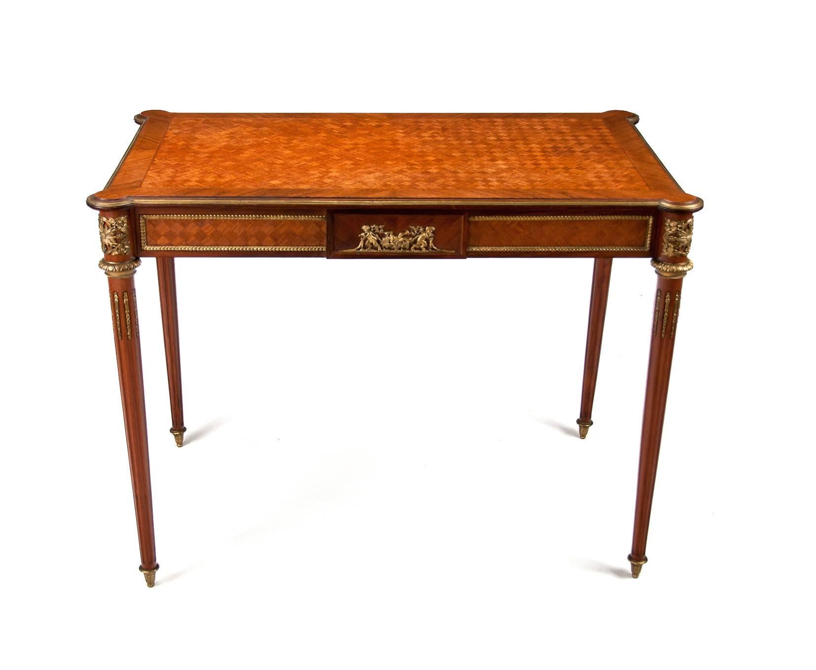 French Louis XVI Style Kingwood Parquetry & Ormolu Mounted Writing Table 3