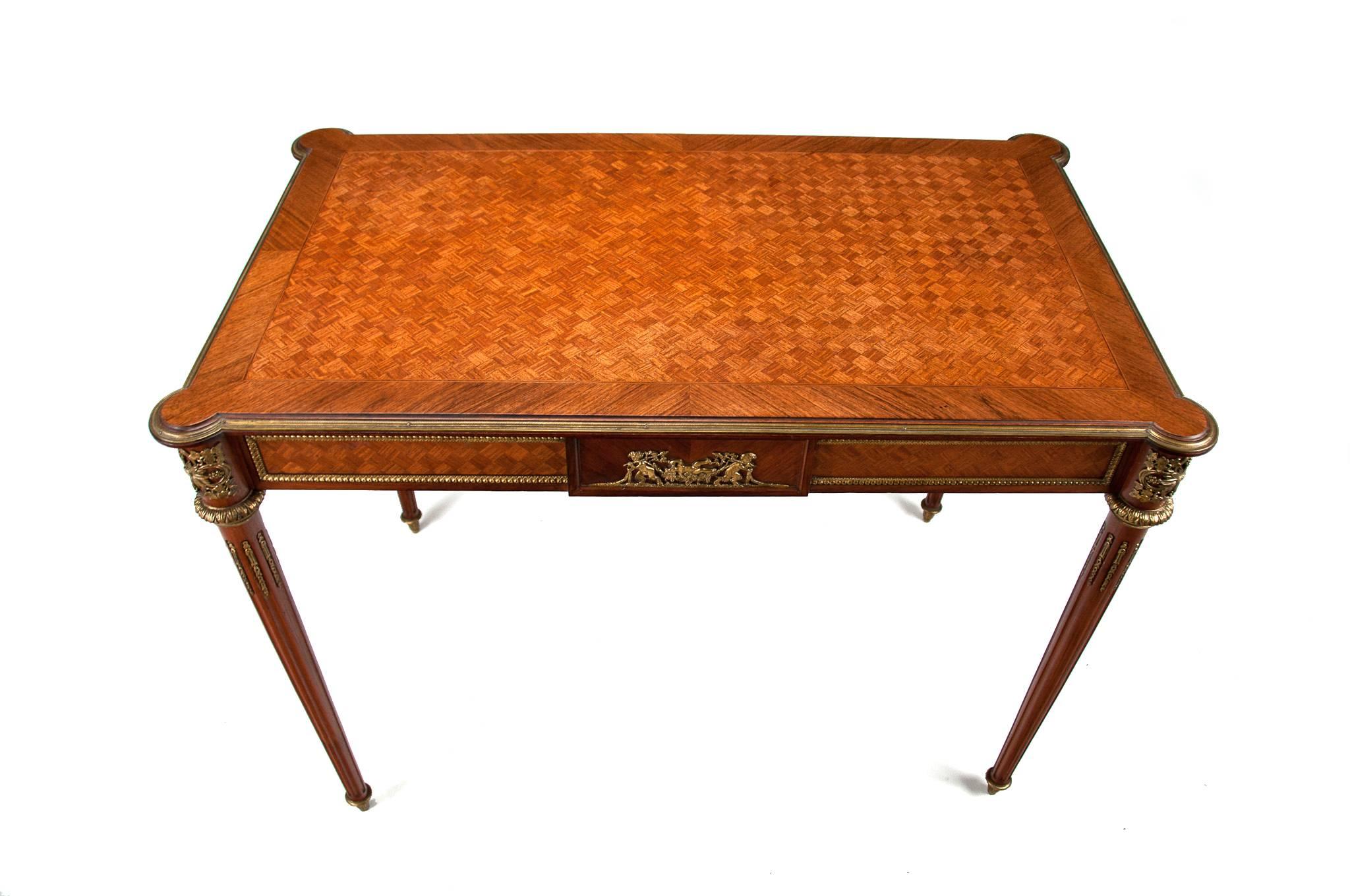 French Louis XVI Style Kingwood Parquetry & Ormolu Mounted Writing Table 5