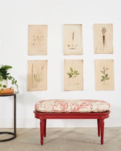 French Louis XVI Style Lacquered Oval Cane Bench