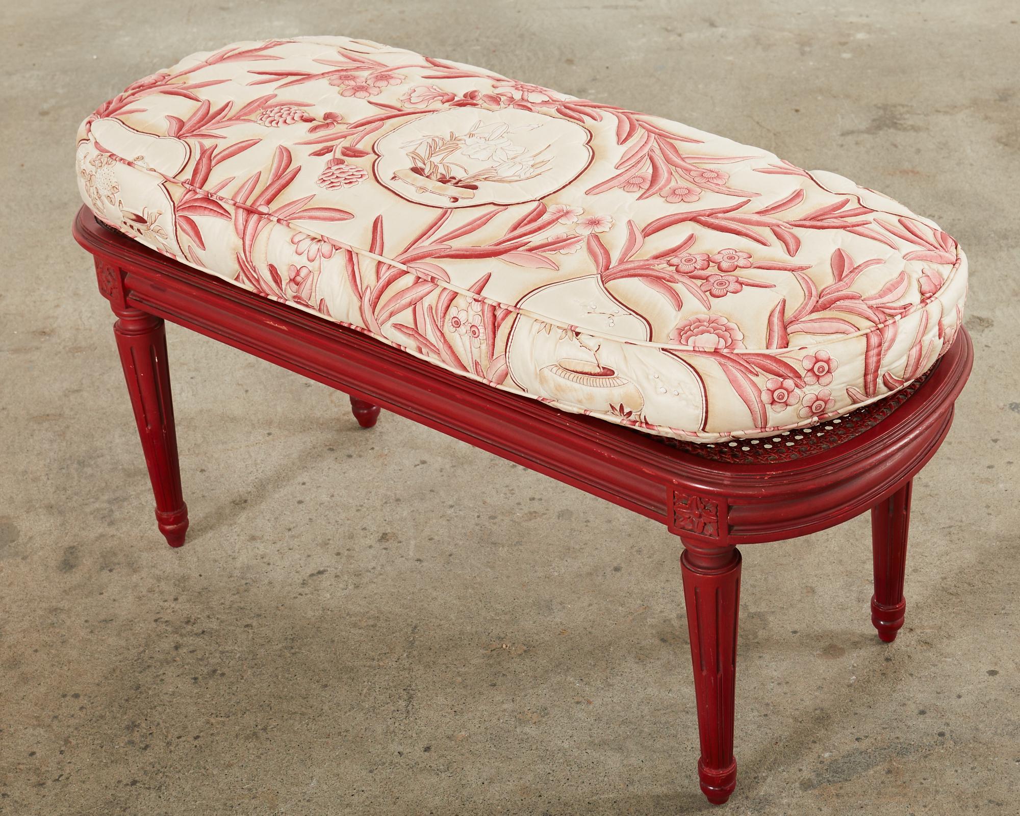 French Louis XVI Style Lacquered Oval Cane Bench For Sale 1