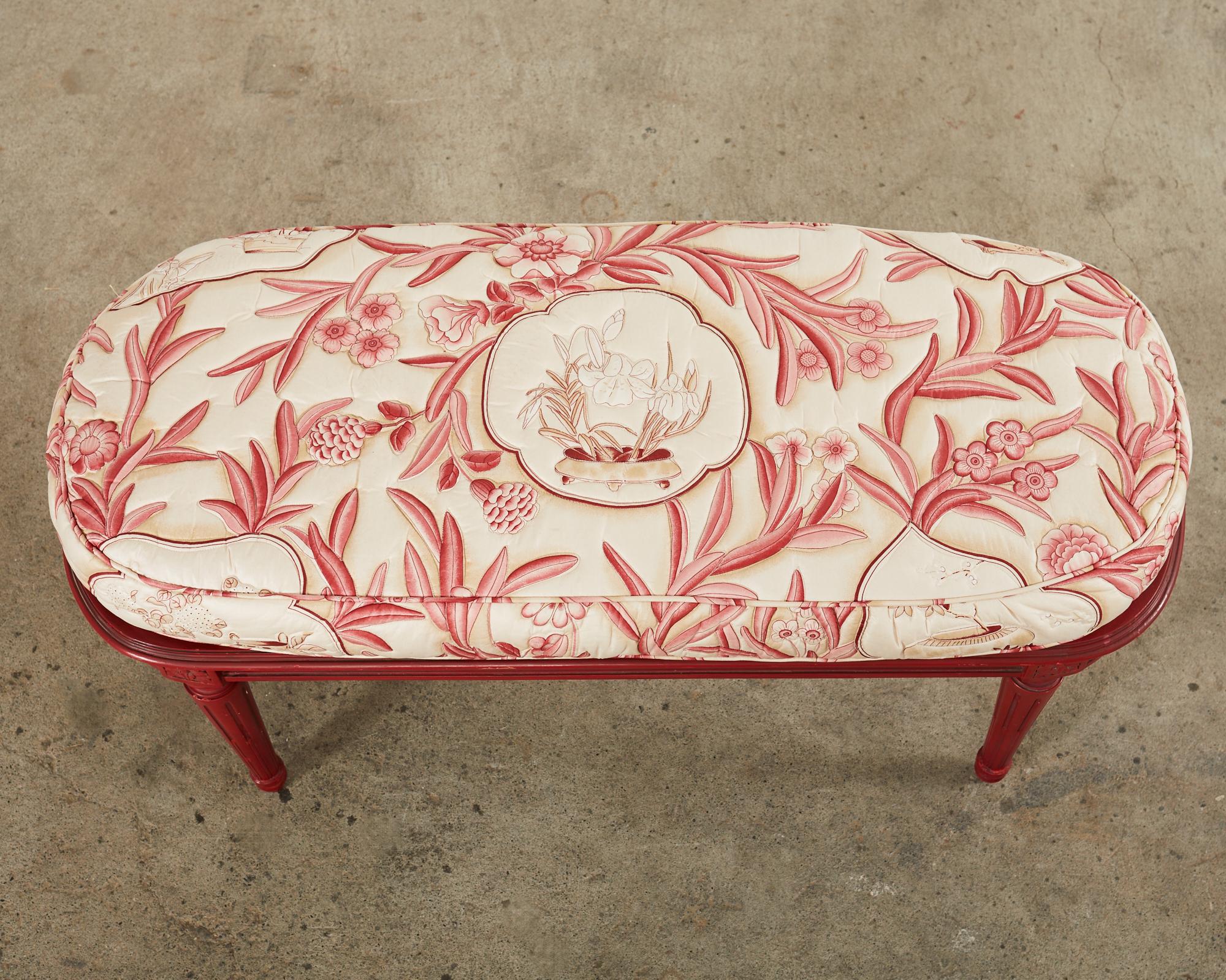 French Louis XVI Style Lacquered Oval Cane Bench For Sale 2