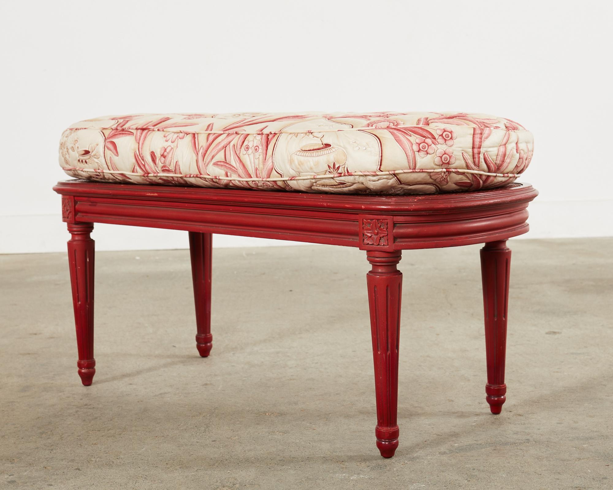French Louis XVI Style Lacquered Oval Cane Bench For Sale 3