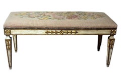 French Louis XVI Style Lacquered Wood Settee With Needlepoint Upholstery