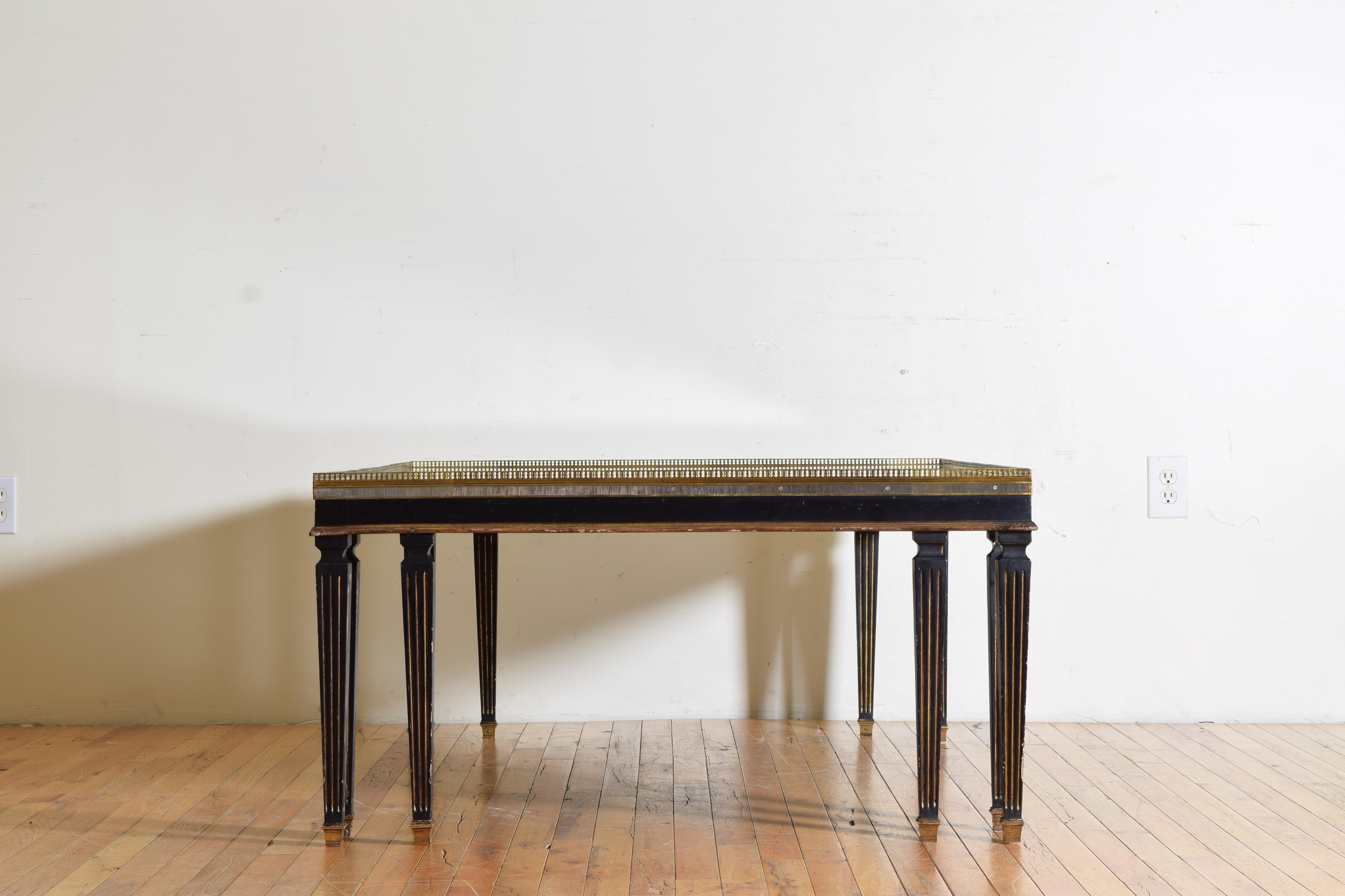 French Louis XVI Style Large Ebonized, Brass, and Tinted Glass Coffee Table, 20c In Good Condition In Atlanta, GA
