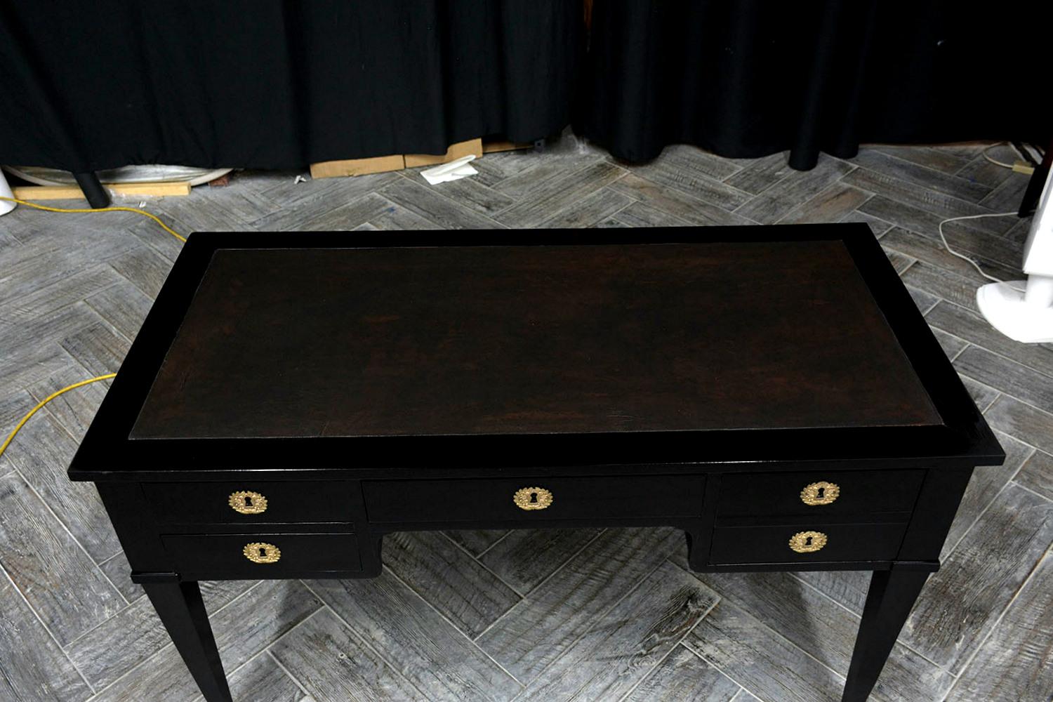French Louis XVI-Style Leather Top Ebonized Desk 5