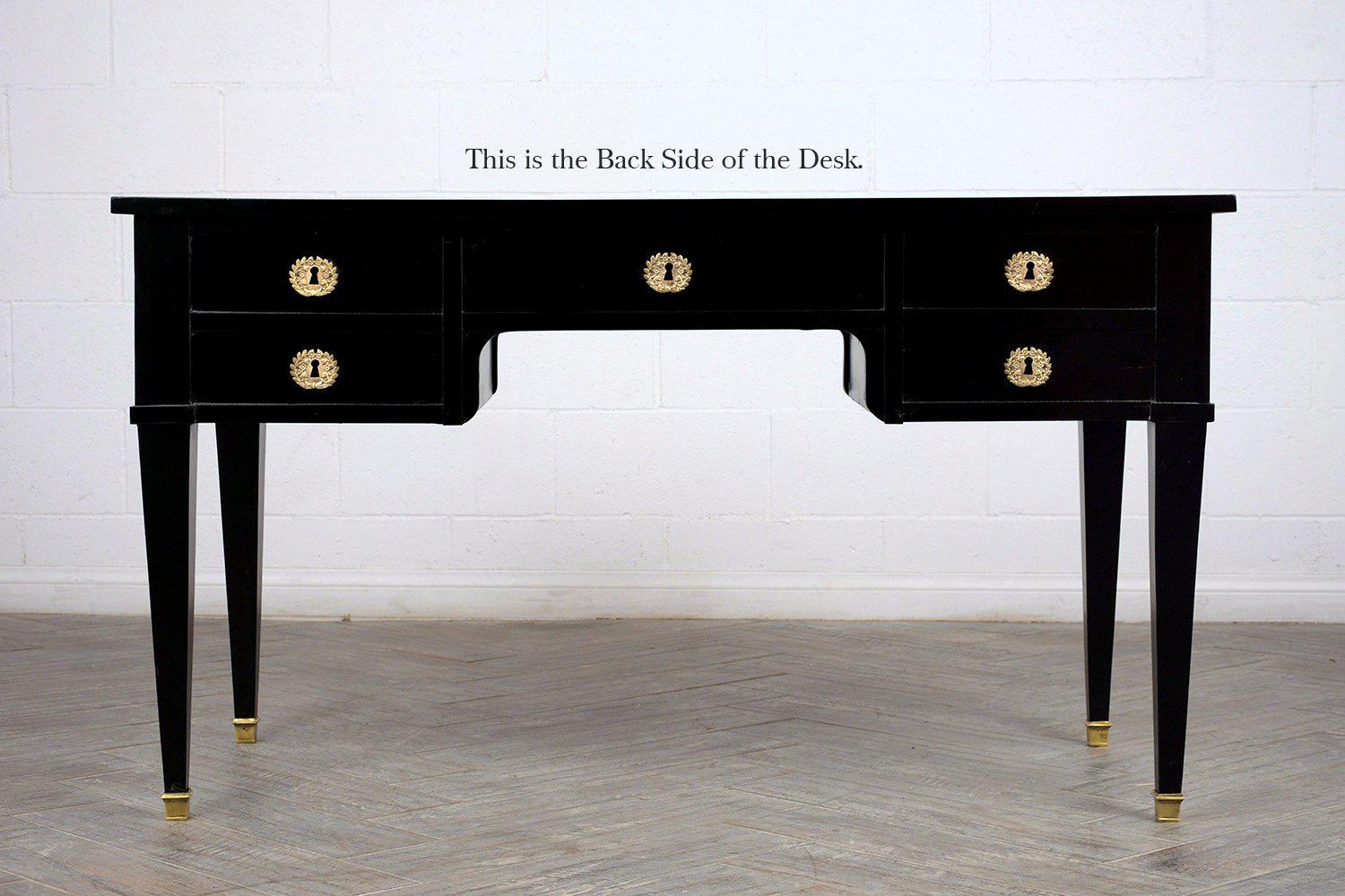 French Louis XVI-Style Leather Top Ebonized Desk 6