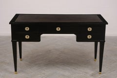 French Louis XVI-Style Leather Top Ebonized Desk