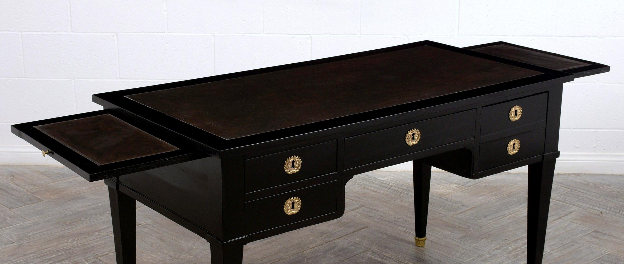 20th Century French Louis XVI-Style Leather Top Ebonized Desk