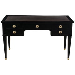 French Louis XVI-Style Leather Top Ebonized Desk