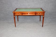 French Louis XVI Style Leather Top Mahogany Brass Mounted Desk