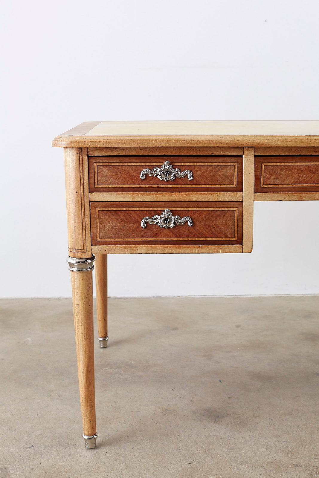 French Louis XVI Style Leather Top Walnut Writing Table 2