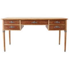 French Louis XVI Style Leather Top Walnut Writing Table