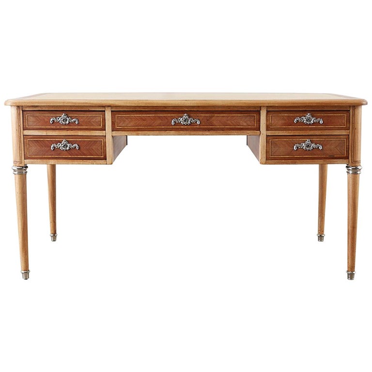 French Louis XVI Style Leather Top Walnut Writing Table at 1stDibs