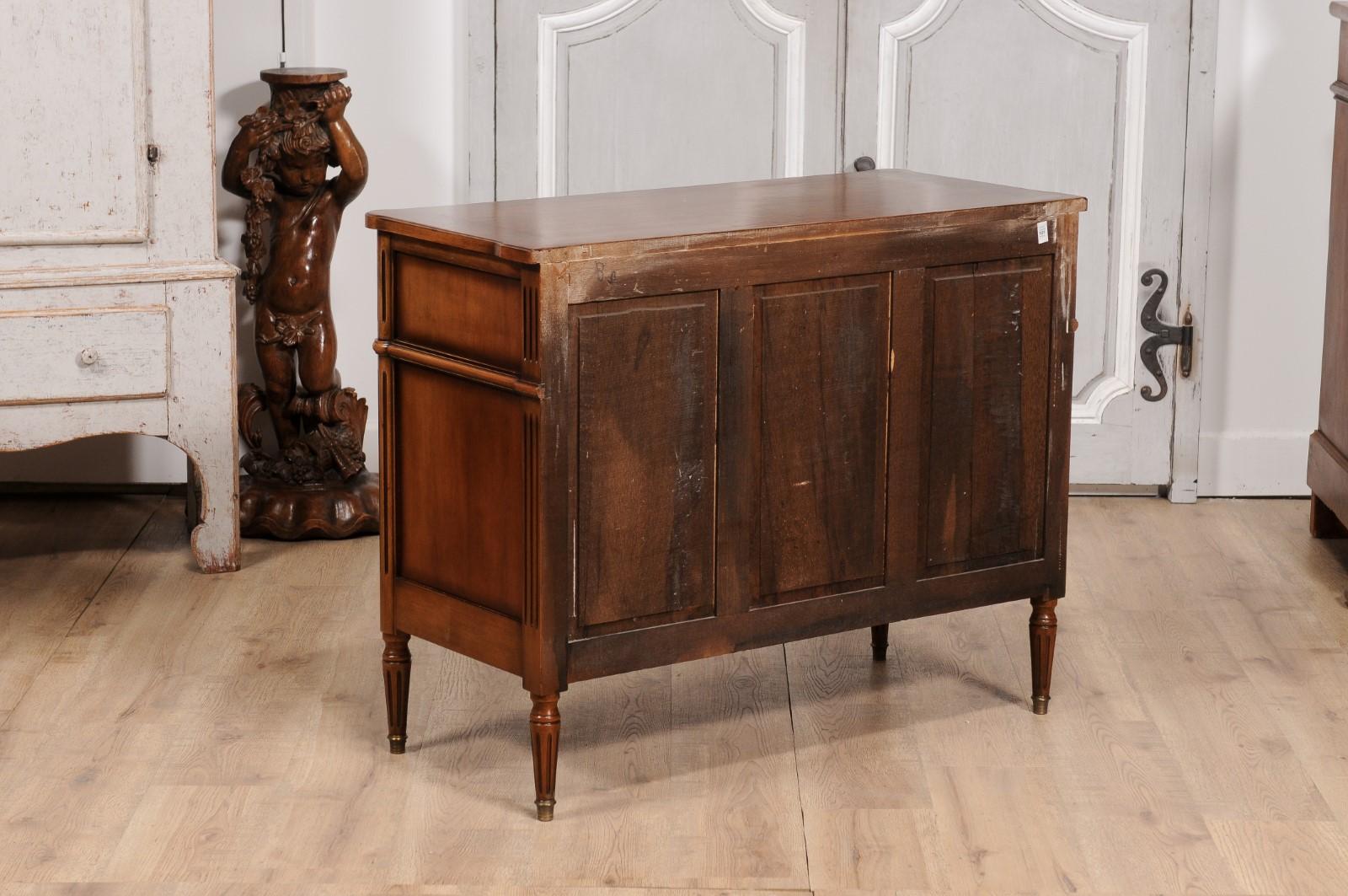 French Louis XVI Style Light Walnut Commode with Three Drawers and Fluted Motifs For Sale 5