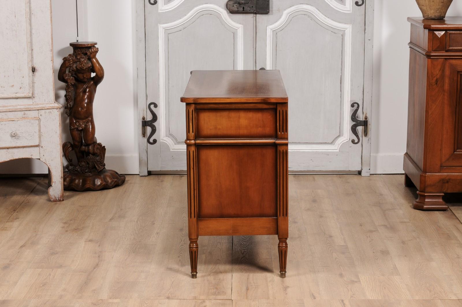 French Louis XVI Style Light Walnut Commode with Three Drawers and Fluted Motifs For Sale 6