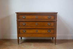 French Louis XVI Style Light Walnut Commode with Three Drawers and Fluted Motifs