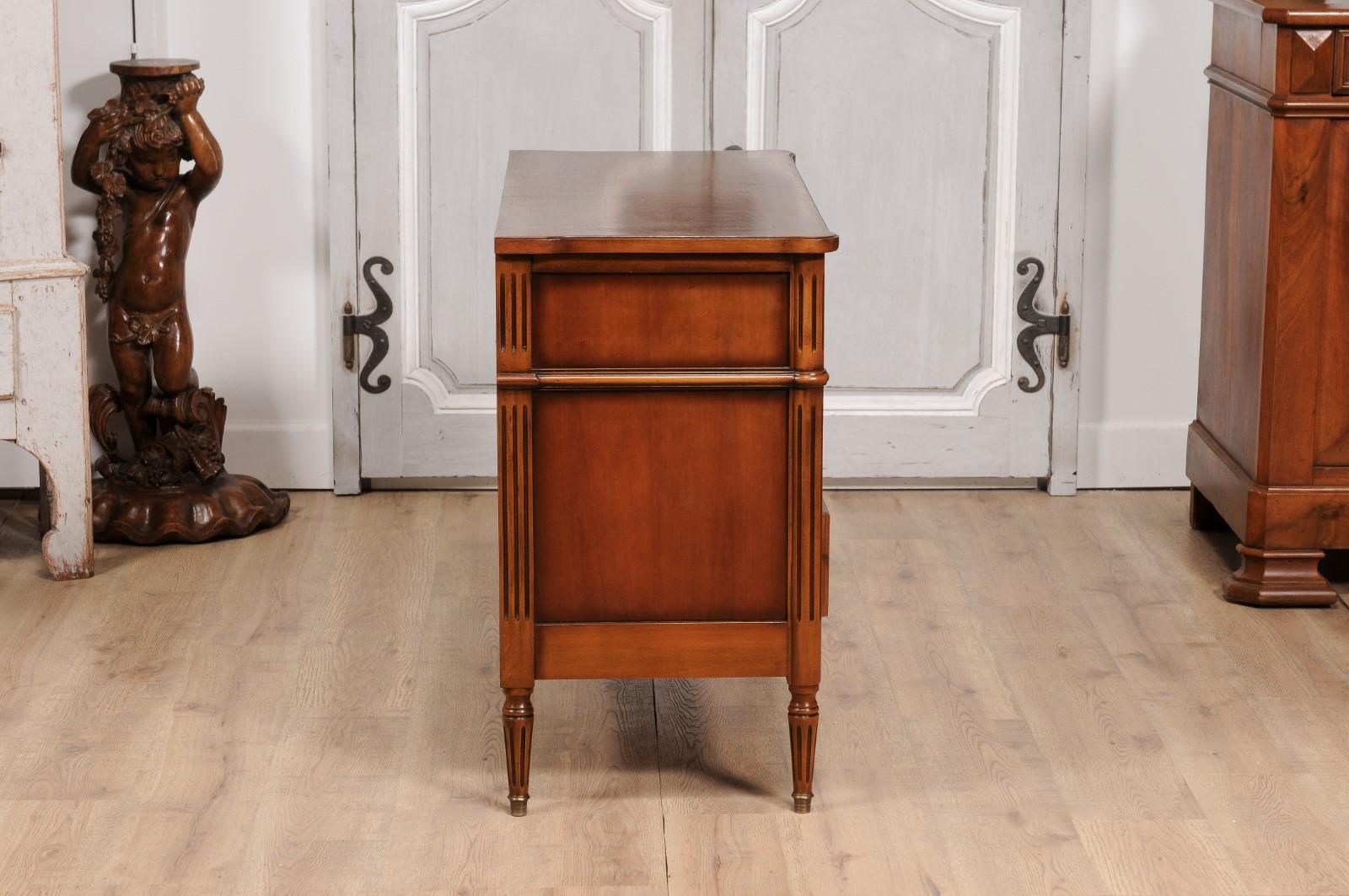 French Louis XVI Style Light Walnut Commode with Three Drawers and Fluted Motifs For Sale 2