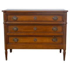 French Louis XVI Style Light Walnut Commode with Three Drawers and Fluted Motifs