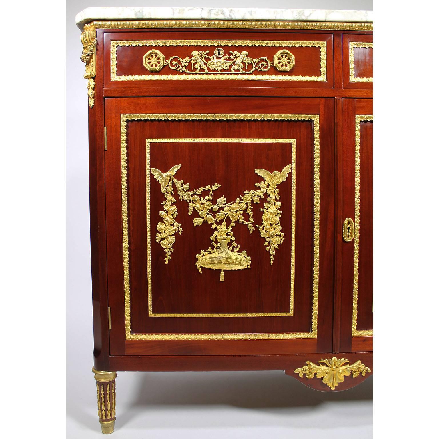 French Louis XVI Style Mahogany & Gilt-Bronze Mounted Server Commode In Good Condition For Sale In Los Angeles, CA