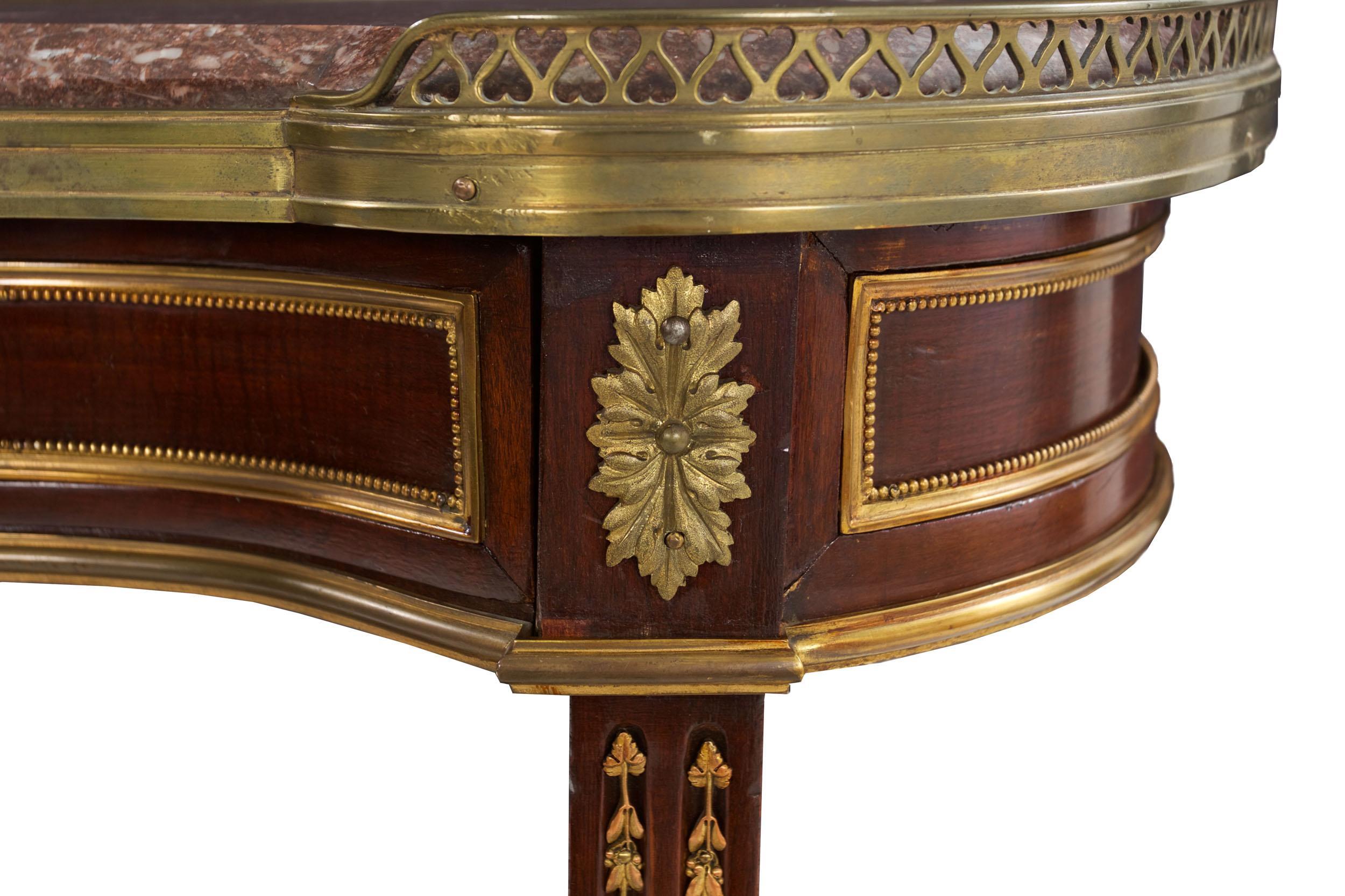 French Louis XVI Style Mahogany and Bronze Kidney-Form Accent Table 12