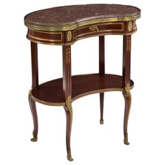 French Louis XVI Style Mahogany and Bronze Kidney-Form Accent Table