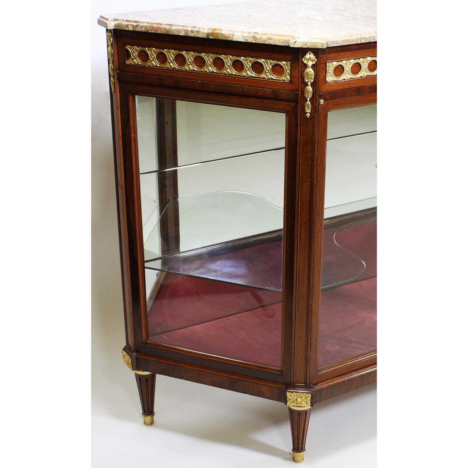 Early 20th Century French Louis XVI Style Mahogany and Gilt-Bronze Mounted Sever Exhibition Vitrine For Sale