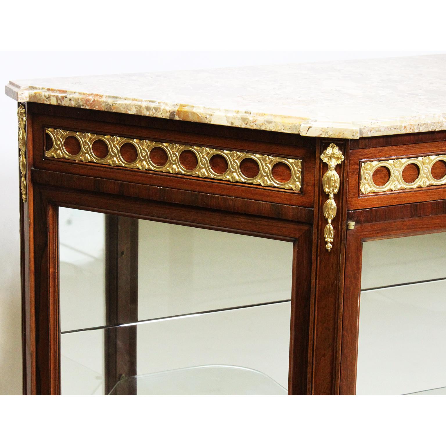 Glass French Louis XVI Style Mahogany and Gilt-Bronze Mounted Sever Exhibition Vitrine For Sale