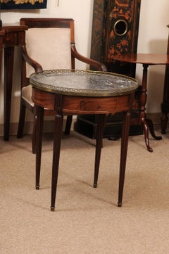 French Louis XVI Style Mahogany Bouillotte Table with Dark Grey Marble Top