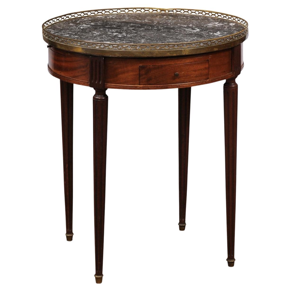 Französischer Bouillotte-Tisch im Louis-XVI-Stil aus Mahagoni mit dunkelgrauer Marmorplatte