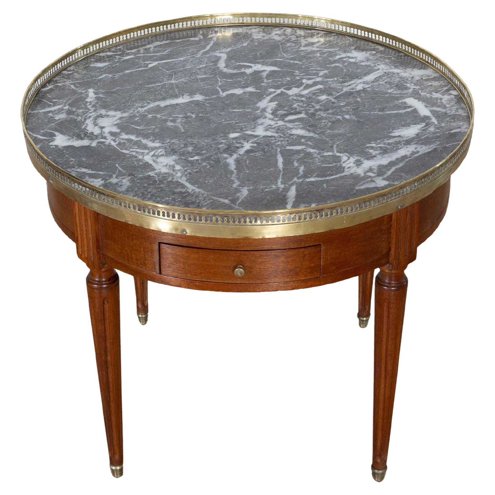 Mesa Bouillotte Francesa de Caoba Estilo Luis XVI con Tapa de Mármol, Principios del S. XX