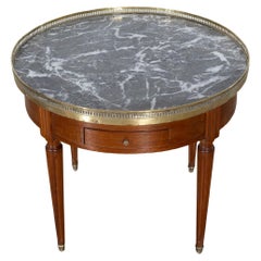 Mesa Bouillotte Francesa de Caoba Estilo Luis XVI con Tapa de Mármol, Principios del S. XX
