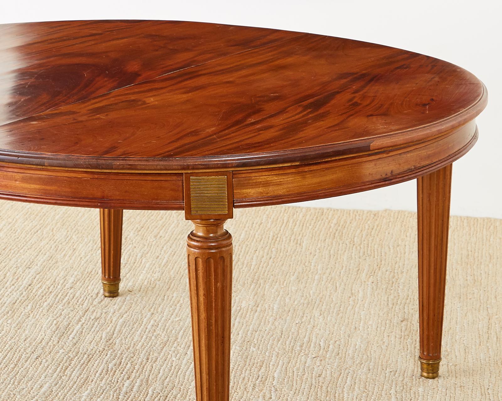 French Louis XVI Style Mahogany Bronze Oval Dining Table 2