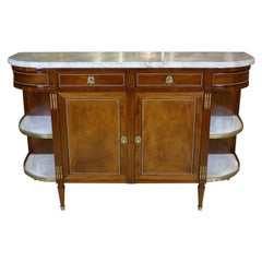 Antique French Louis XVI Style Mahogany Buffet with Grey Marble Top