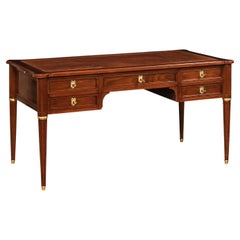 French Louis XVI Style Mahogany Bureau Plat Desk with Leather Top and Pull-Outs
