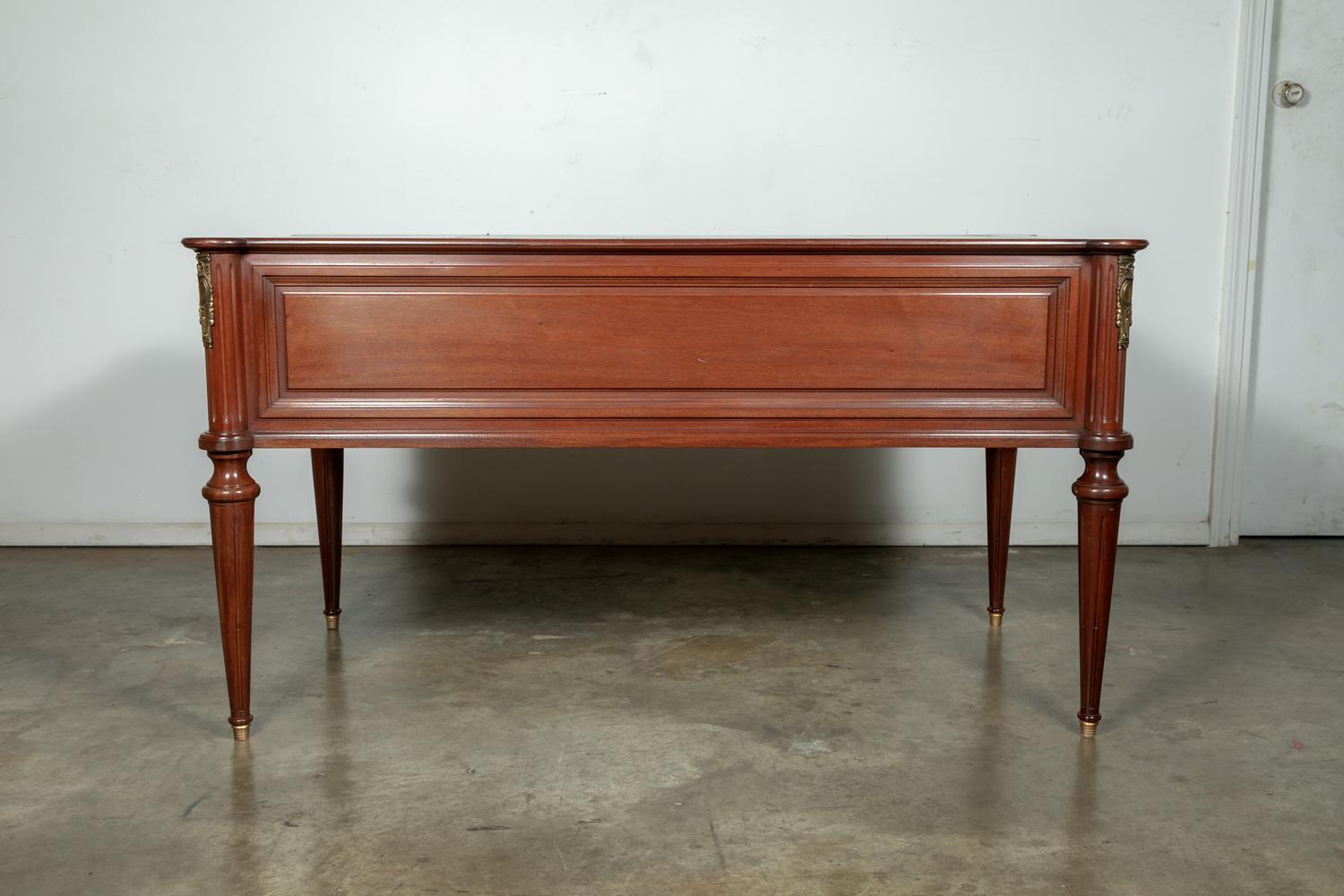 French Louis XVI Style Mahogany Bureau Plat with Tooled Leather Top 7