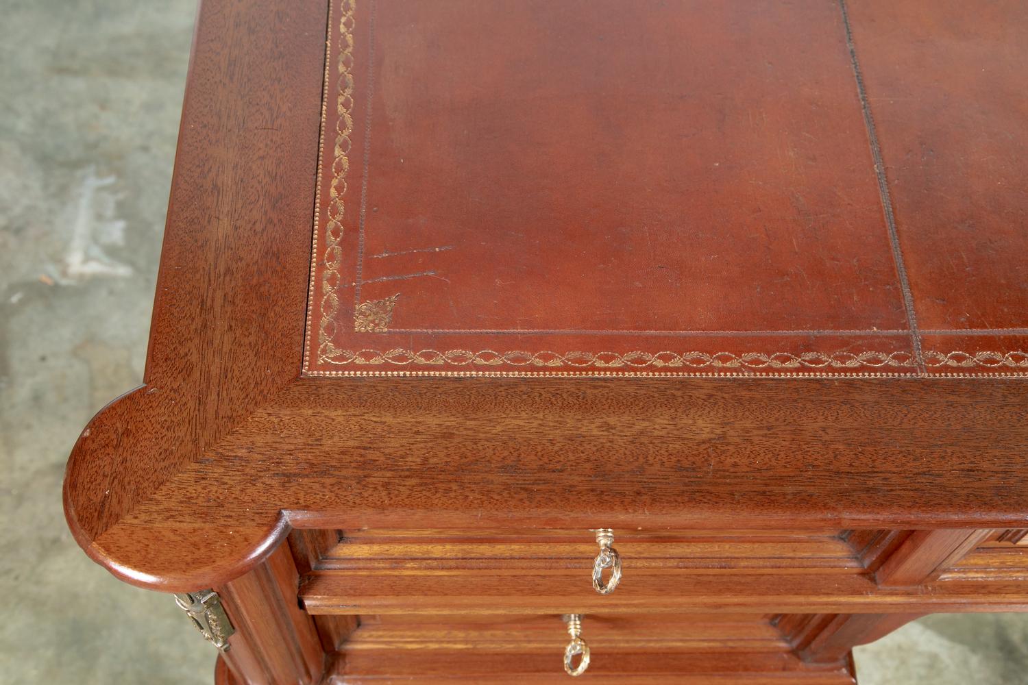 French Louis XVI Style Mahogany Bureau Plat with Tooled Leather Top 1