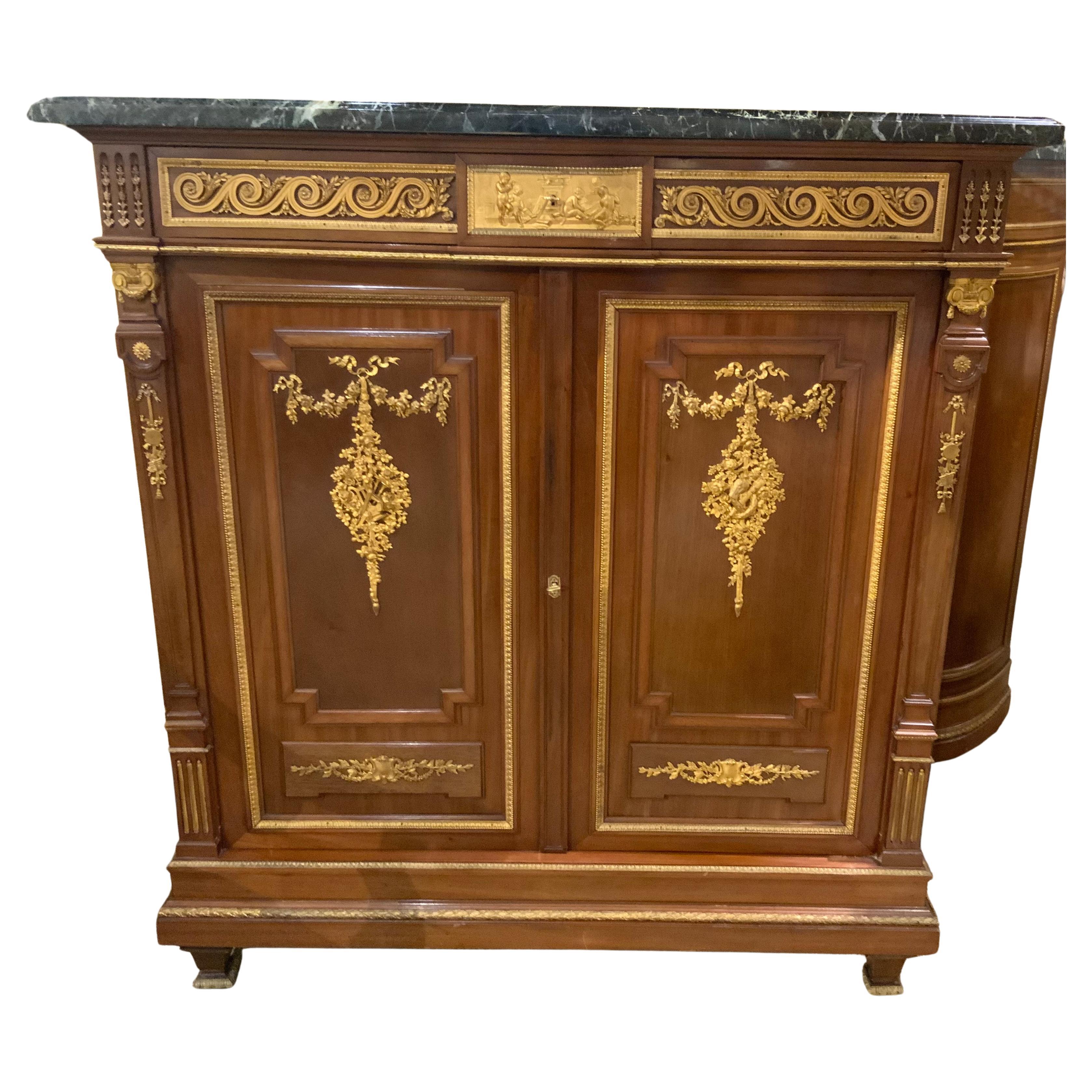 French Louis XVI-Style Mahogany Cabinet with Fine Bronze Dore Mounts