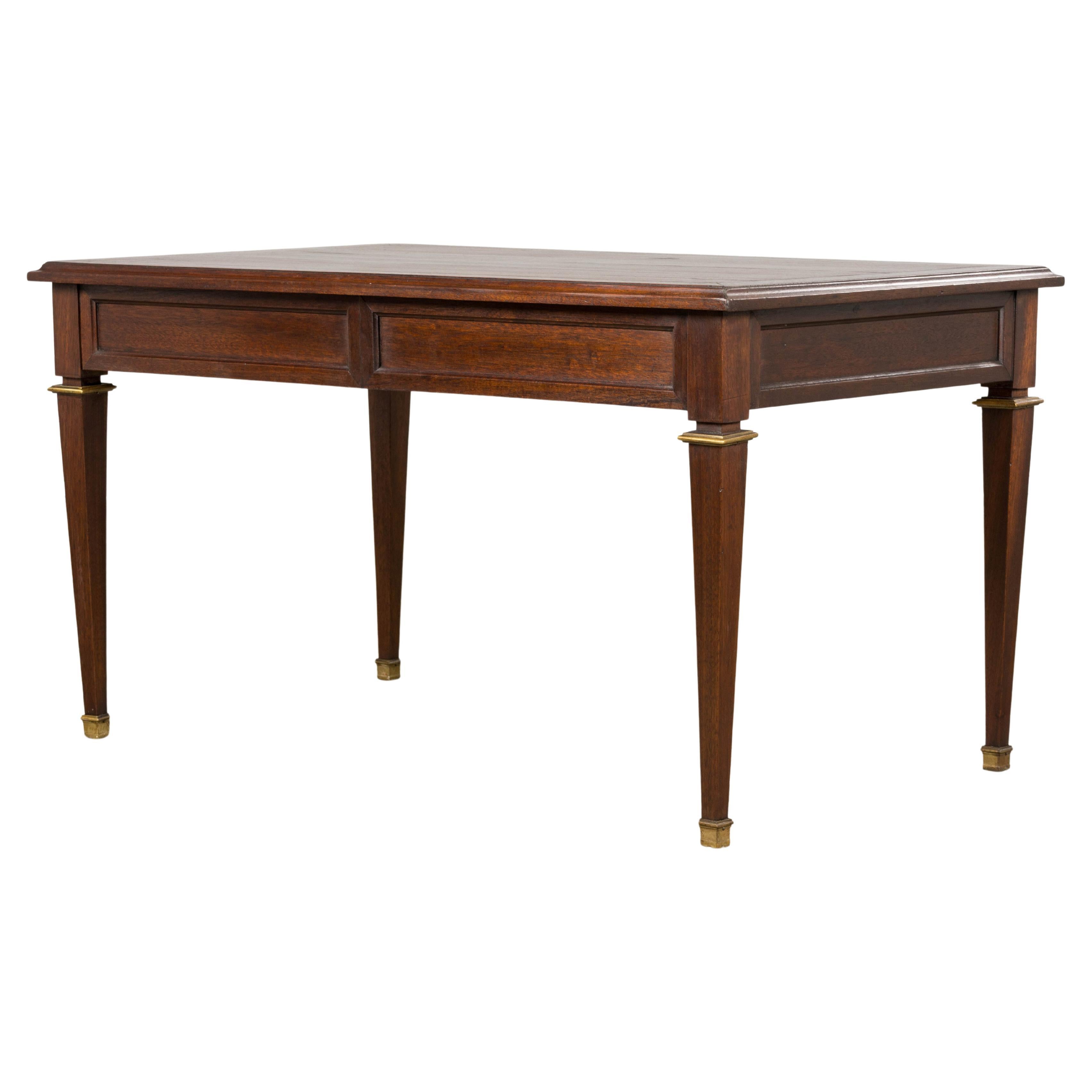 French Louis XVI Style Mahogany Coffee Table with Brass Sabots, Mid-20th Century