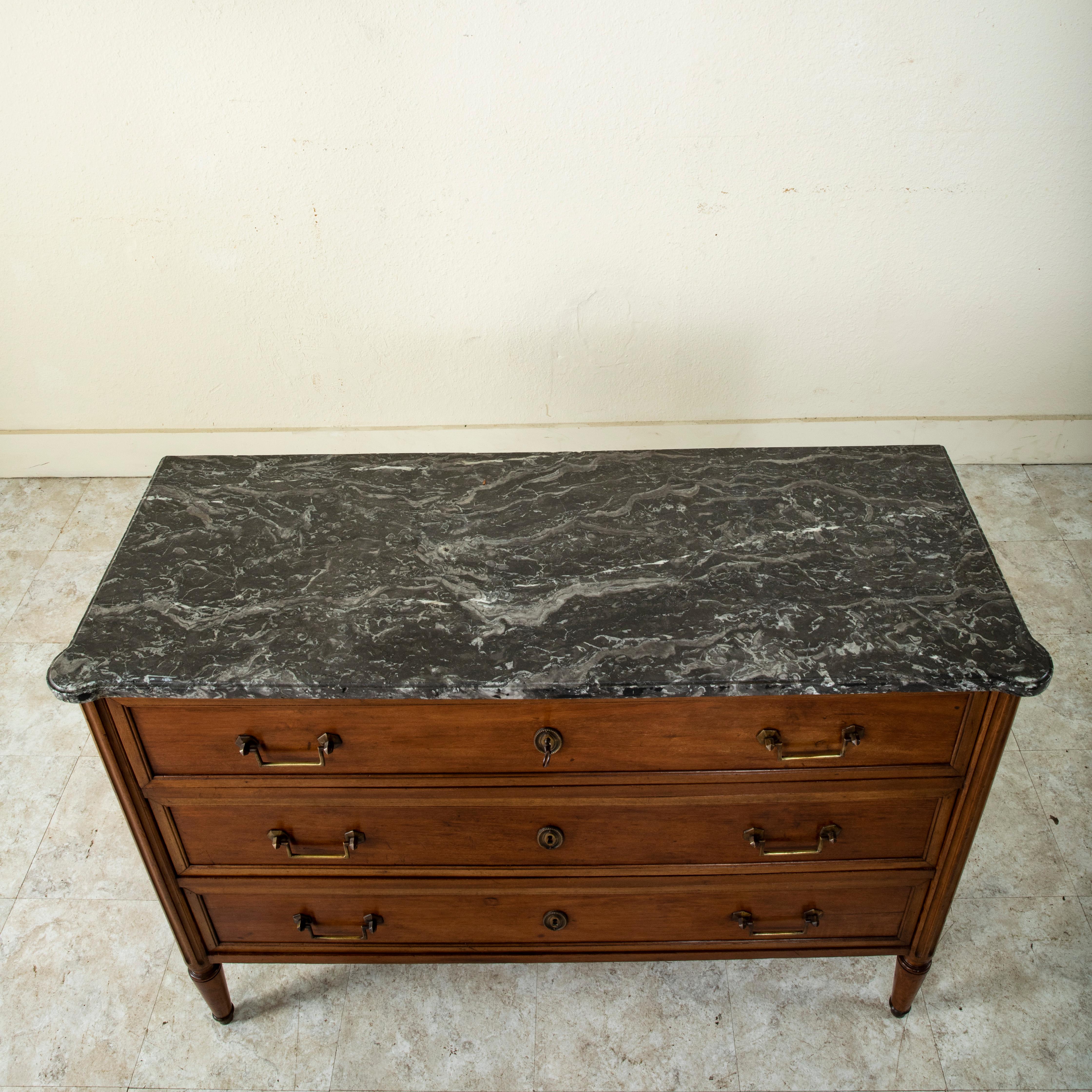 French Louis XVI Style Mahogany Commode or Chest, Marble Top 8