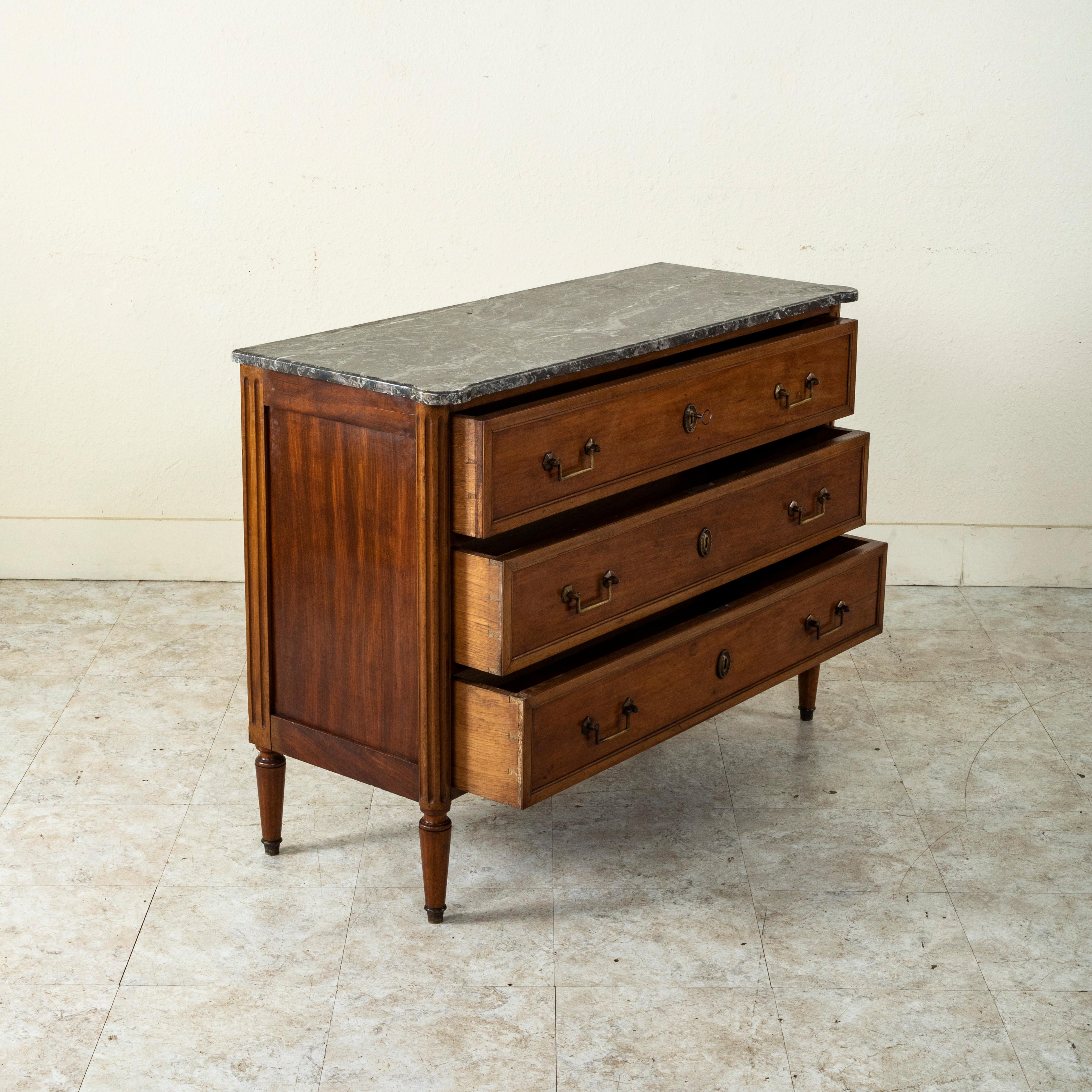 French Louis XVI Style Mahogany Commode or Chest, Marble Top 2