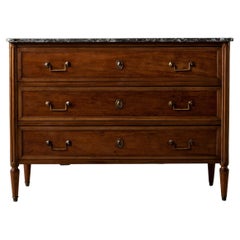 French Louis XVI Style Mahogany Commode or Chest, Marble Top